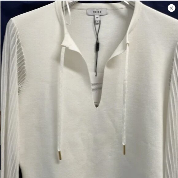 NEW REISS Sloane tie neck sheer sleeve knit top - Picture 3 of 9